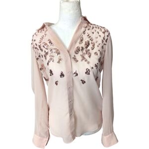 bebe Sequin Blouse - Button Up Light Pink Size Small